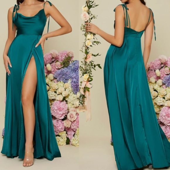 Dresses & Skirts - Luxurious tie shoulder wrap satin formal prom wedding party maxi dress LAST FEW